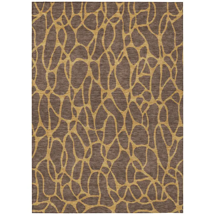 8' X 10' Brown And Gold Geometric Washable Indoor Outdoor Area Rug
