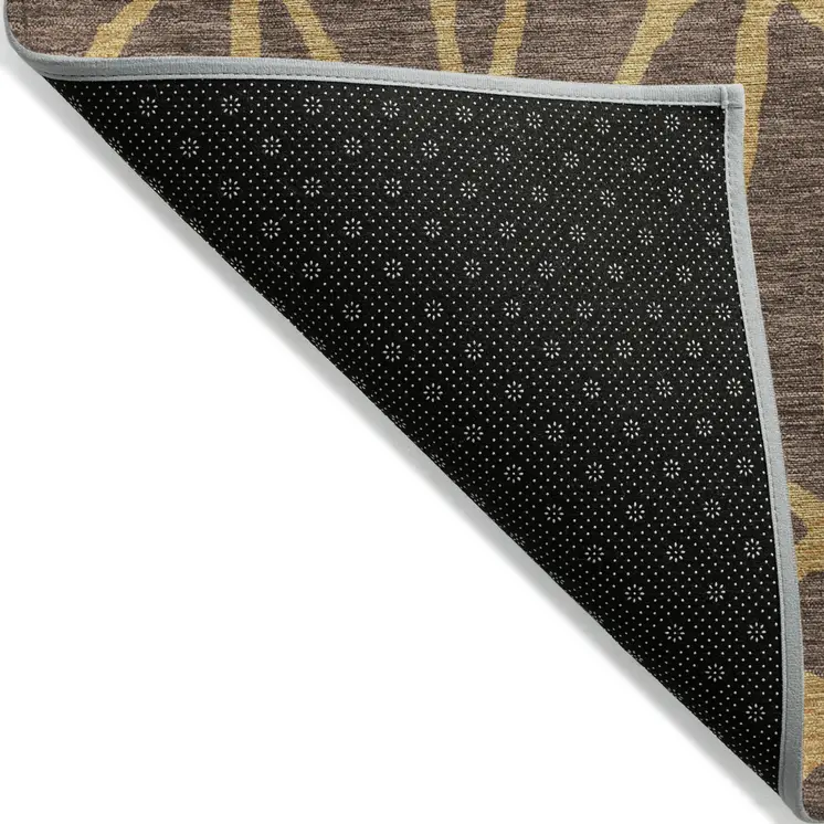 8' X 10' Brown And Gold Geometric Washable Indoor Outdoor Area Rug