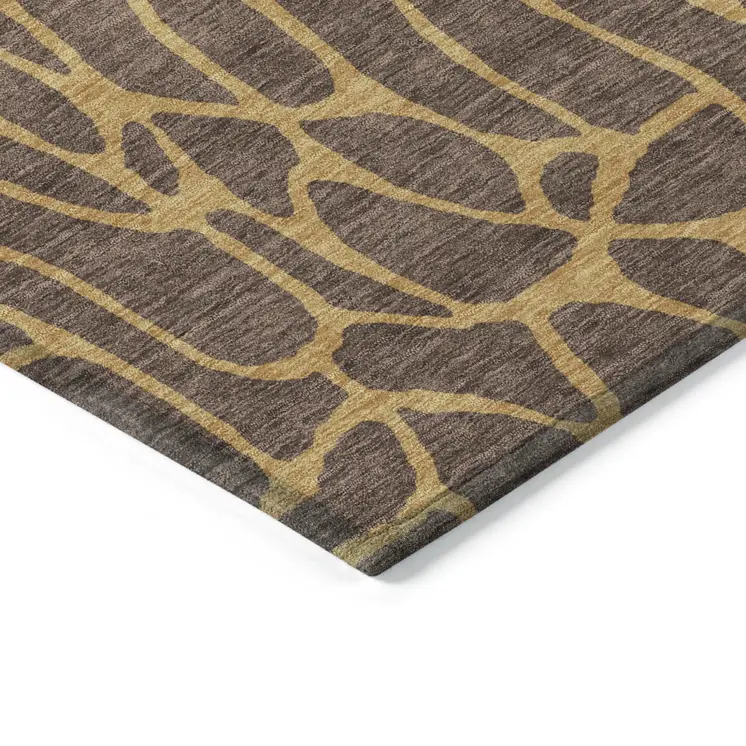 8' X 10' Brown And Gold Geometric Washable Indoor Outdoor Area Rug