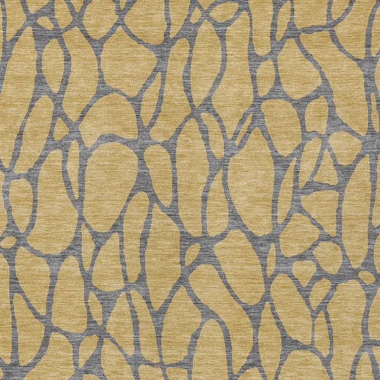 3' X 5' Gold And Gray Geometric Washable Indoor Outdoor Area Rug