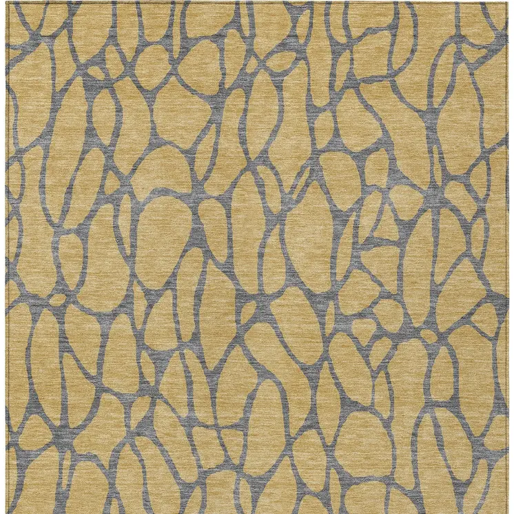 5' X 8' Gold And Gray Geometric Washable Indoor Outdoor Area Rug