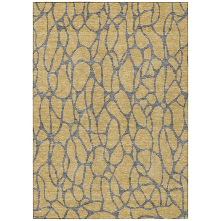 5' X 8' Gold And Gray Geometric Washable Indoor Outdoor Area Rug