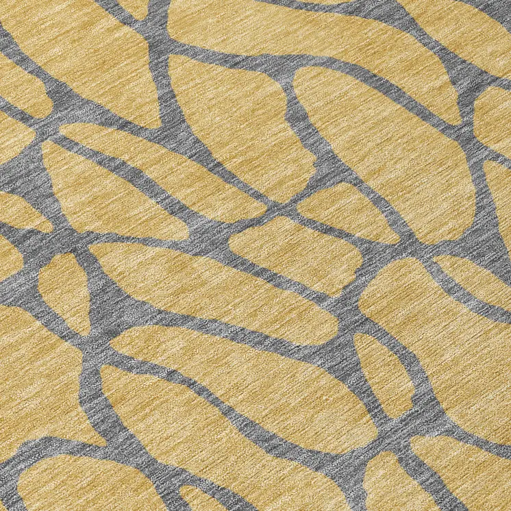 8' Gold And Gray Round Geometric Washable Indoor Outdoor Area Rug