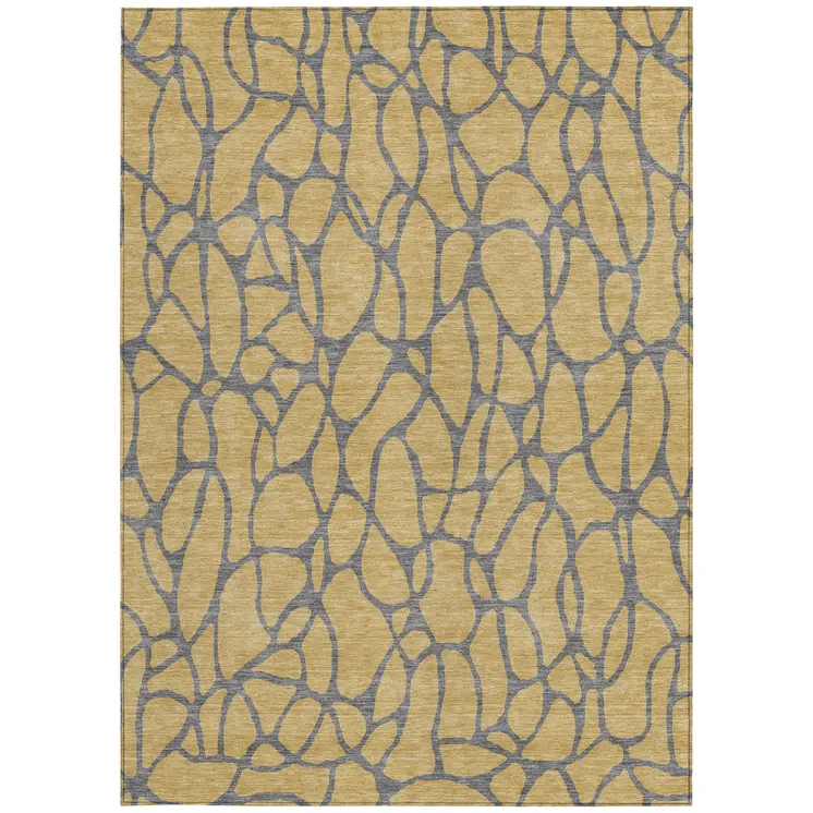 9' X 12' Gold And Gray Geometric Washable Indoor Outdoor Area Rug