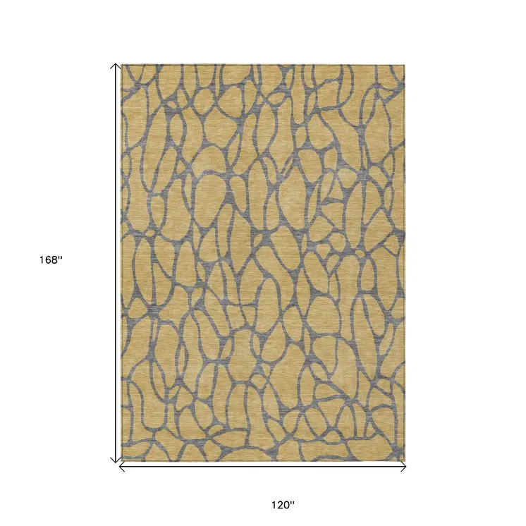 10' X 14' Gold And Gray Geometric Washable Indoor Outdoor Area Rug