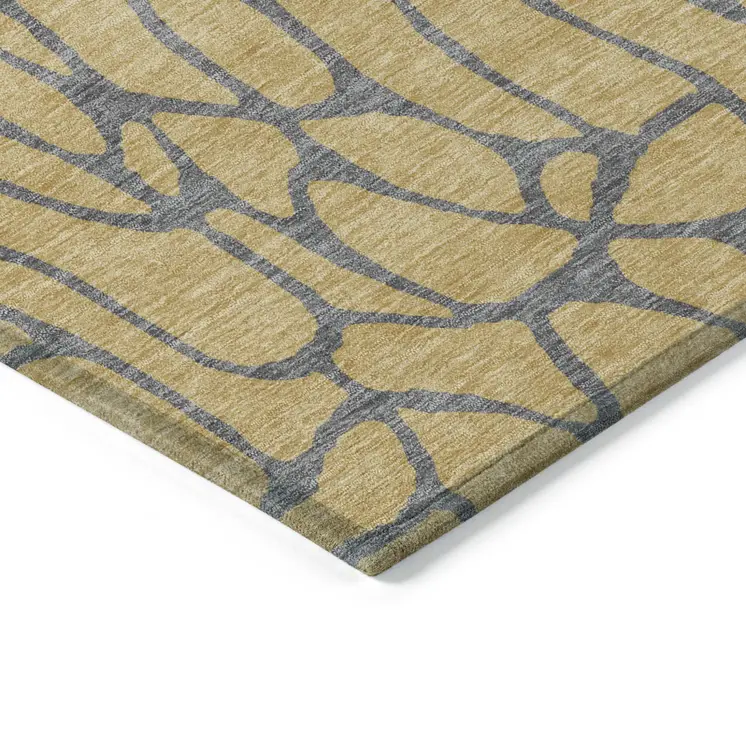 10' X 14' Gold And Gray Geometric Washable Indoor Outdoor Area Rug