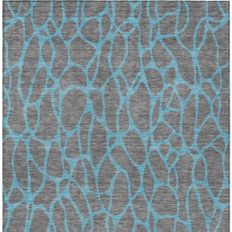3' X 5' Gray And Teal Blue Geometric Washable Indoor Outdoor Area Rug