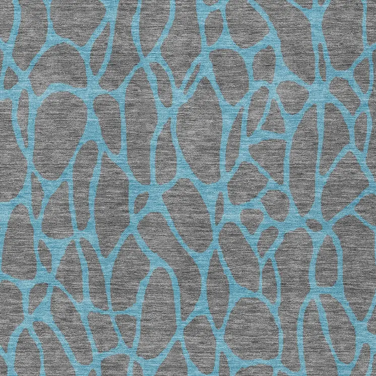 3' X 5' Gray And Teal Blue Geometric Washable Indoor Outdoor Area Rug