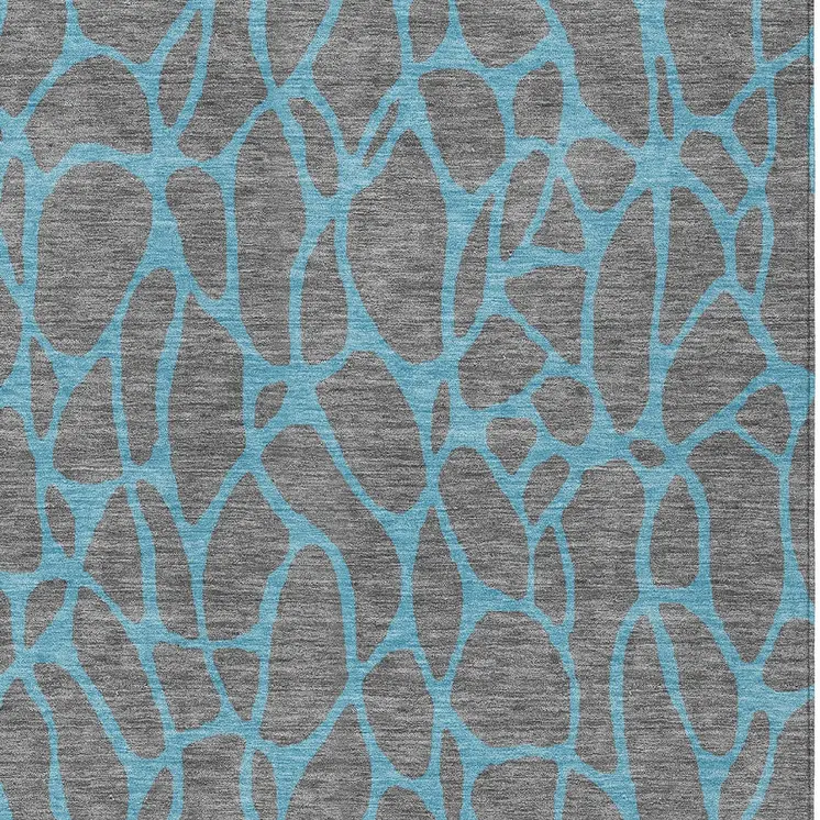 5' X 8' Gray And Teal Blue Geometric Washable Indoor Outdoor Area Rug