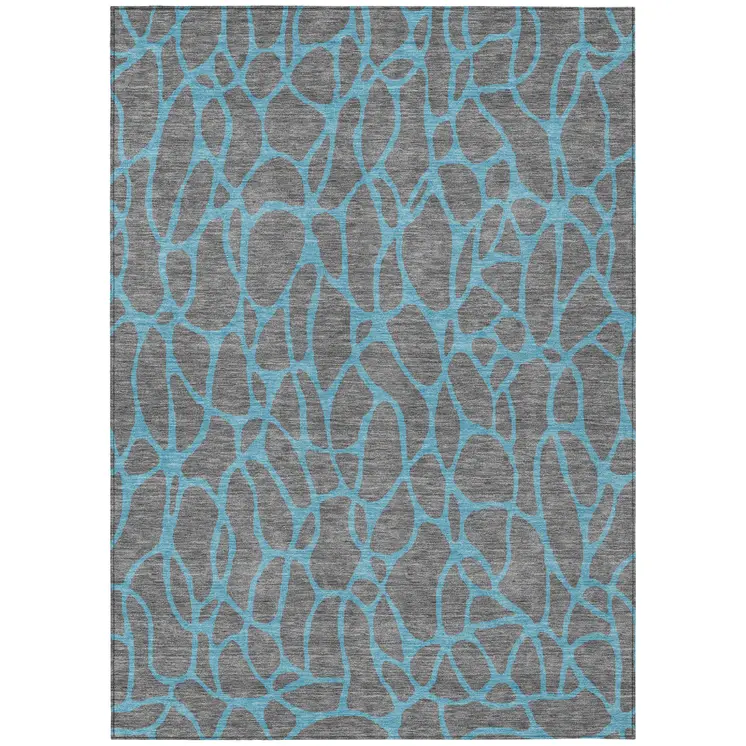 10' X 14' Gray And Teal Blue Geometric Washable Indoor Outdoor Area Rug