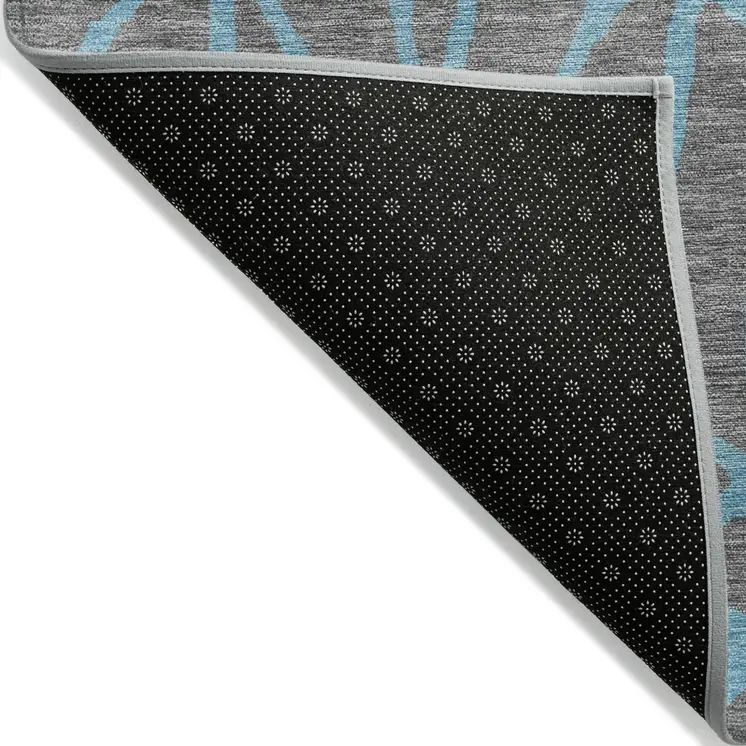 10' X 14' Gray And Teal Blue Geometric Washable Indoor Outdoor Area Rug