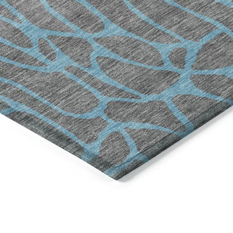 10' X 14' Gray And Teal Blue Geometric Washable Indoor Outdoor Area Rug