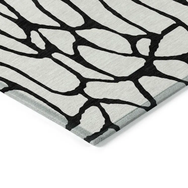 3' X 5' Ivory And Black Geometric Washable Indoor Outdoor Area Rug
