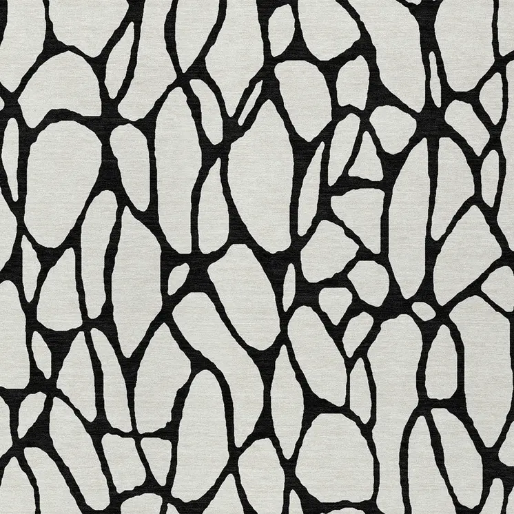 5' X 8' Ivory And Black Geometric Washable Indoor Outdoor Area Rug