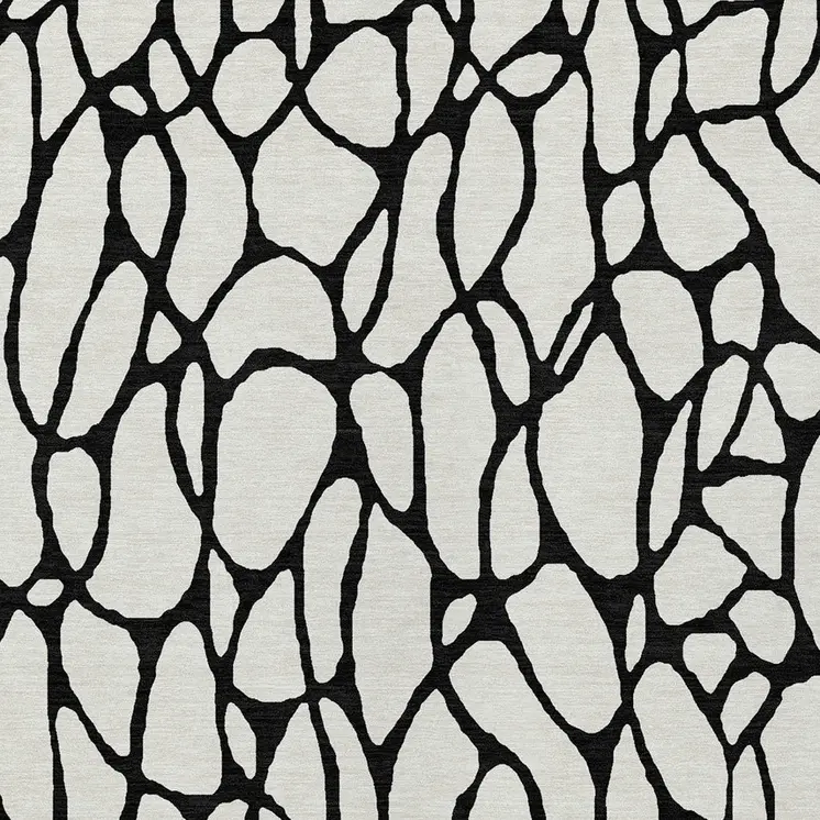9' X 12' Ivory And Black Geometric Washable Indoor Outdoor Area Rug