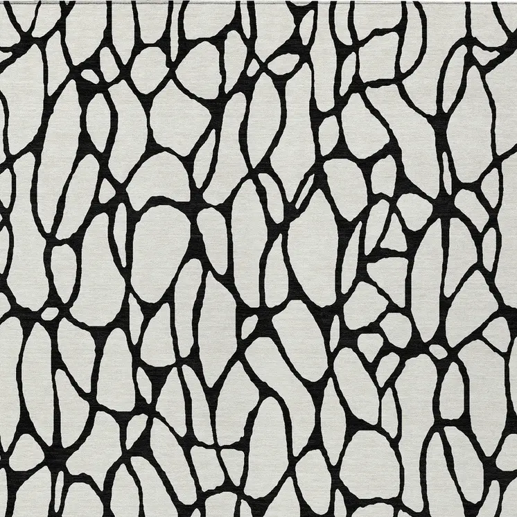 10' X 14' Ivory And Black Geometric Washable Indoor Outdoor Area Rug