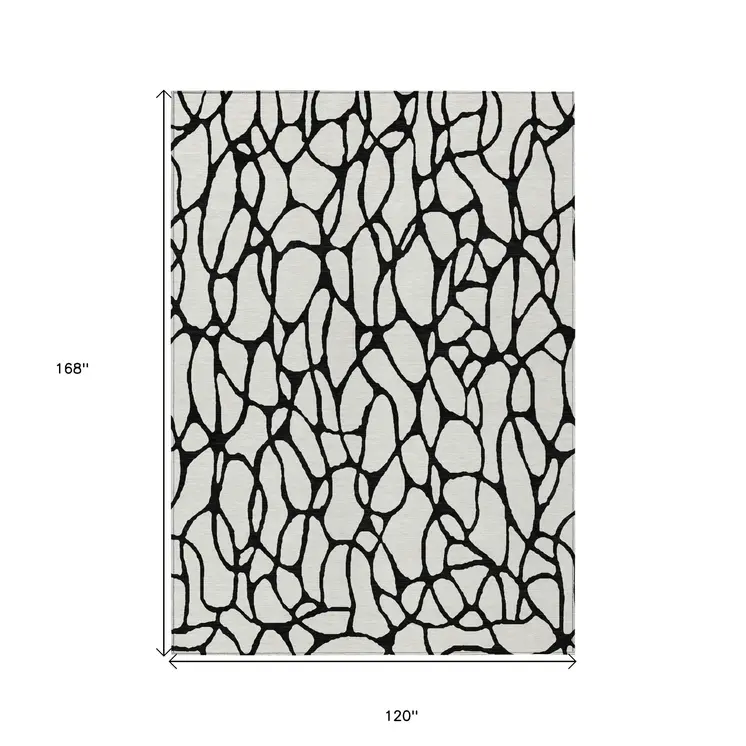10' X 14' Ivory And Black Geometric Washable Indoor Outdoor Area Rug