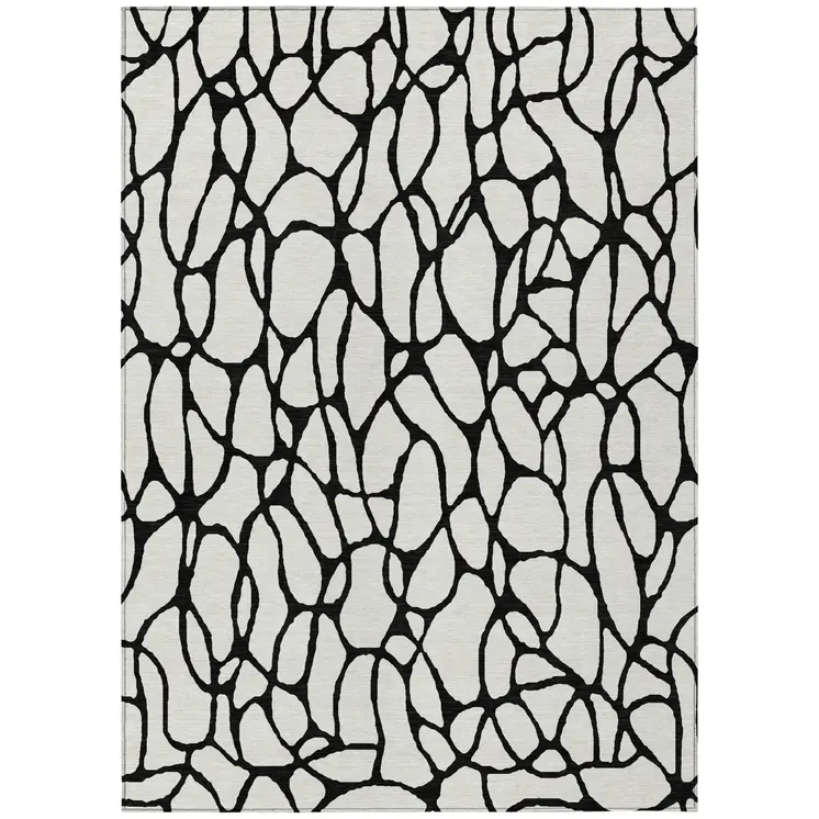 10' X 14' Ivory And Black Geometric Washable Indoor Outdoor Area Rug