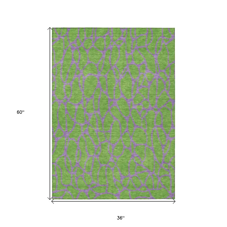 3' X 5' Lime Green And Purple Geometric Washable Indoor Outdoor Area Rug