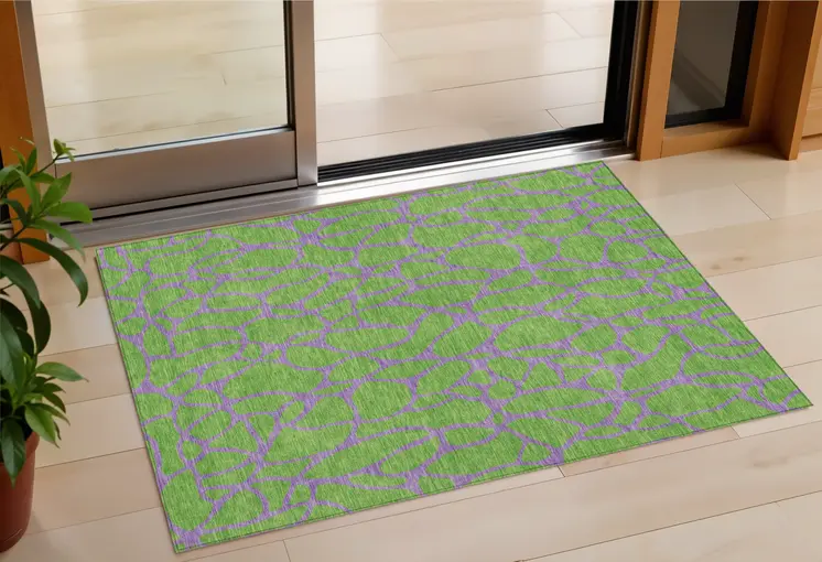 3' X 5' Lime Green And Purple Geometric Washable Indoor Outdoor Area Rug