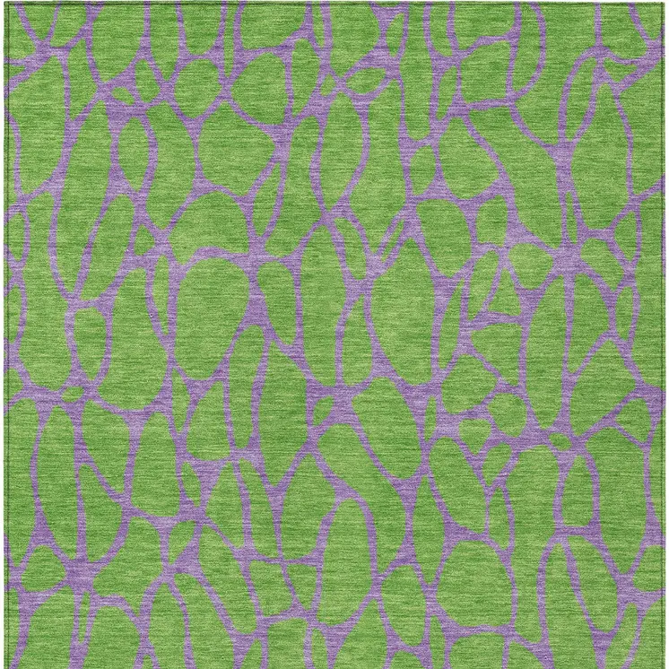 5' X 8' Lime Green And Purple Geometric Washable Indoor Outdoor Area Rug