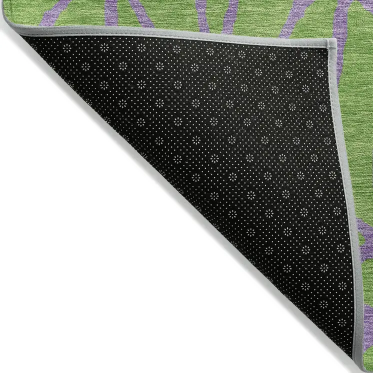5' X 8' Lime Green And Purple Geometric Washable Indoor Outdoor Area Rug