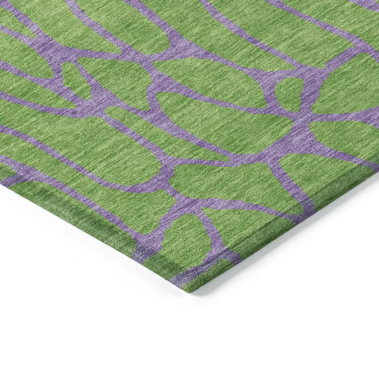 5' X 8' Lime Green And Purple Geometric Washable Indoor Outdoor Area Rug