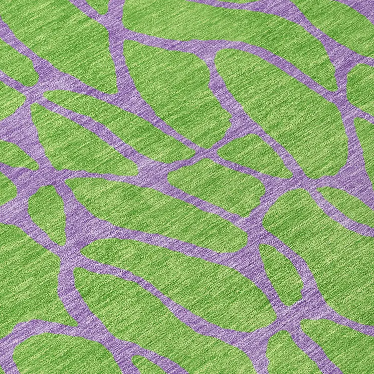 8' Lime Green And Purple Round Geometric Washable Indoor Outdoor Area Rug