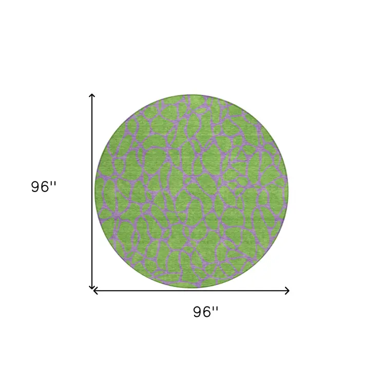 8' Lime Green And Purple Round Geometric Washable Indoor Outdoor Area Rug