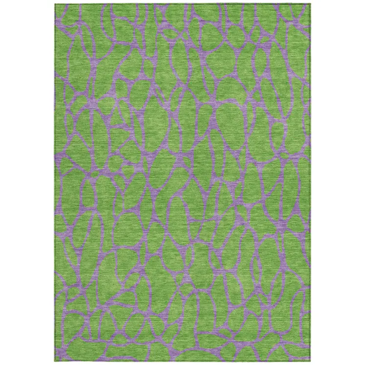 9' X 12' Lime Green And Purple Geometric Washable Indoor Outdoor Area Rug