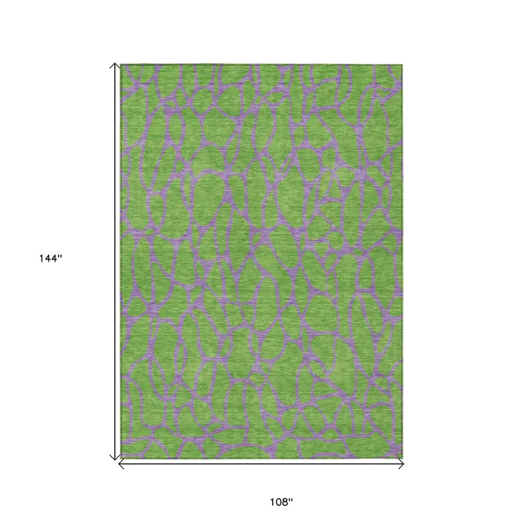 9' X 12' Lime Green And Purple Geometric Washable Indoor Outdoor Area Rug