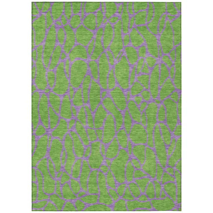 9' X 12' Lime Green And Purple Geometric Washable Indoor Outdoor Area Rug