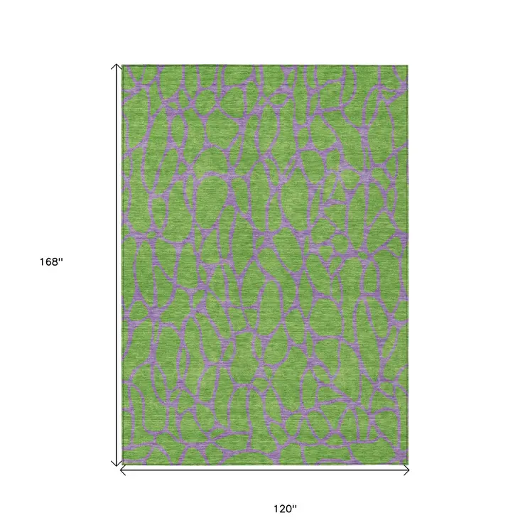 10' X 14' Lime Green And Purple Geometric Washable Indoor Outdoor Area Rug