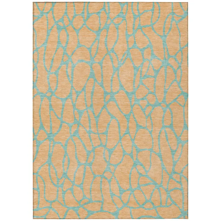 5' X 8' Mint Green And Peach Geometric Washable Indoor Outdoor Area Rug