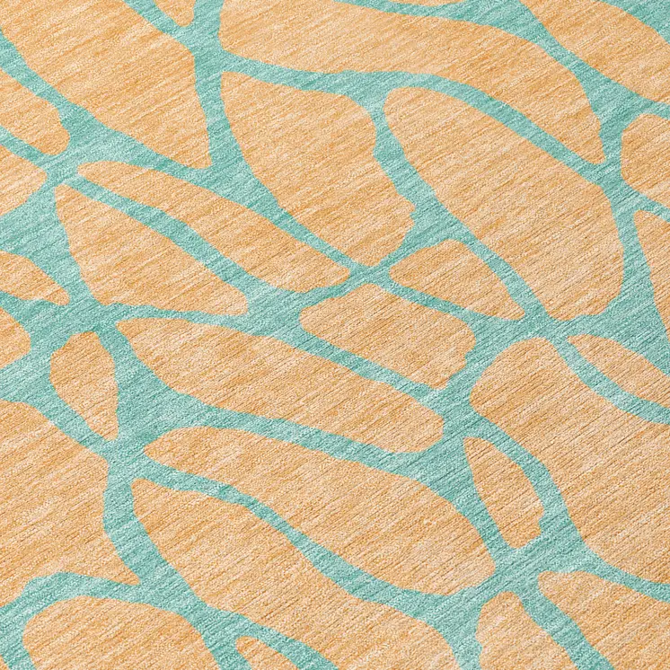 8' Mint Green And Peach Round Geometric Washable Indoor Outdoor Area Rug