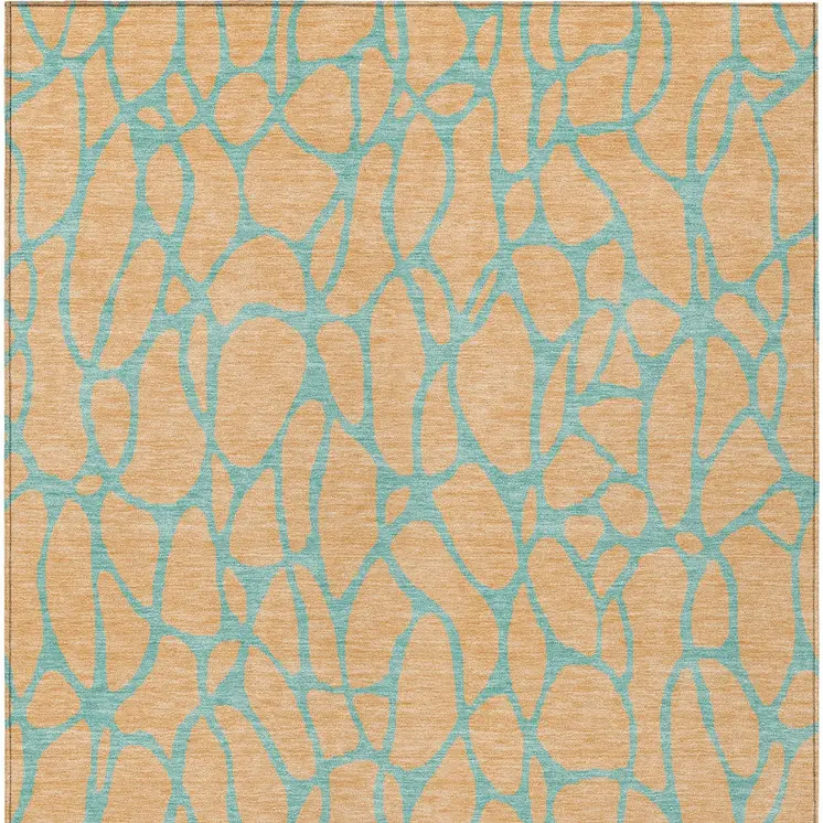 8' X 10' Mint Green And Peach Geometric Washable Indoor Outdoor Area Rug