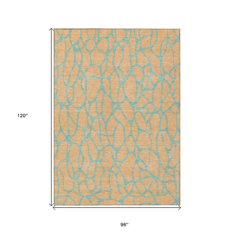 8' X 10' Mint Green And Peach Geometric Washable Indoor Outdoor Area Rug