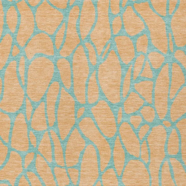 9' X 12' Mint Green And Peach Geometric Washable Indoor Outdoor Area Rug