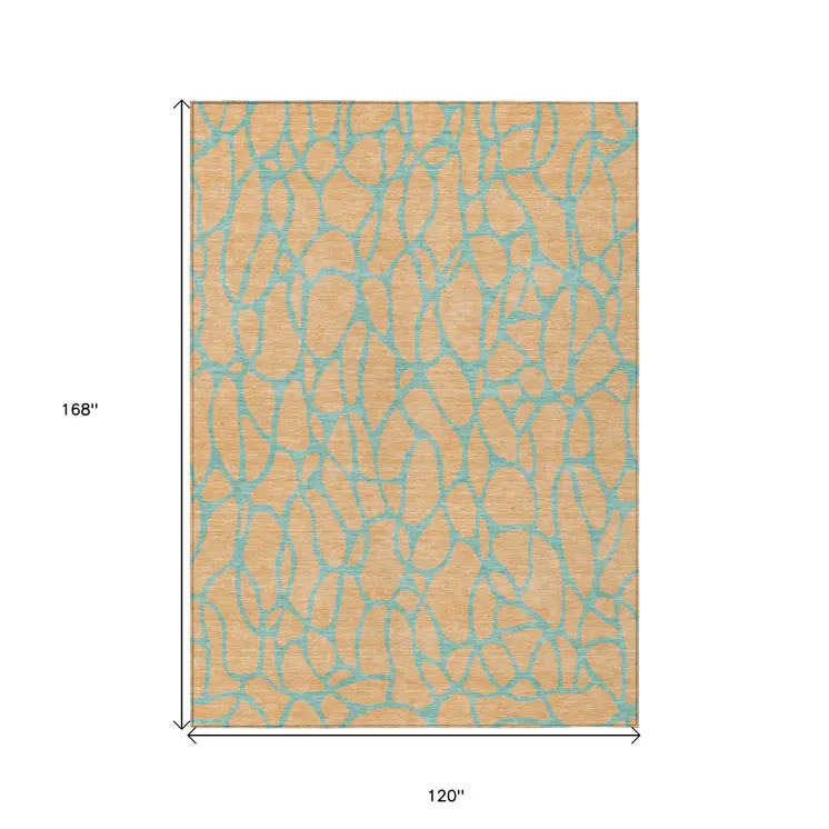 10' X 14' Mint Green And Peach Geometric Washable Indoor Outdoor Area Rug