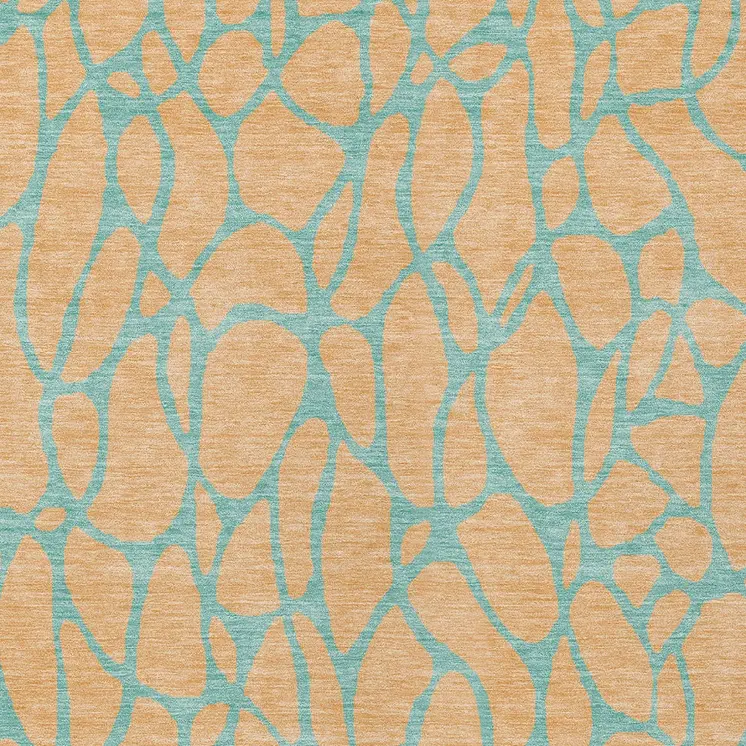 10' X 14' Mint Green And Peach Geometric Washable Indoor Outdoor Area Rug