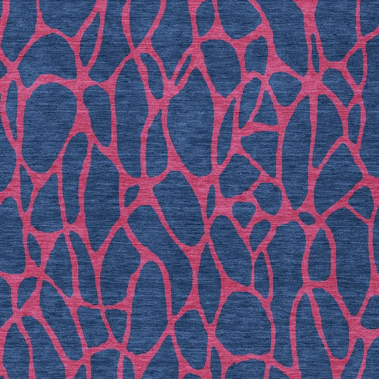 8' X 10' Navy Blue And Dark Pink Geometric Washable Indoor Outdoor Area Rug