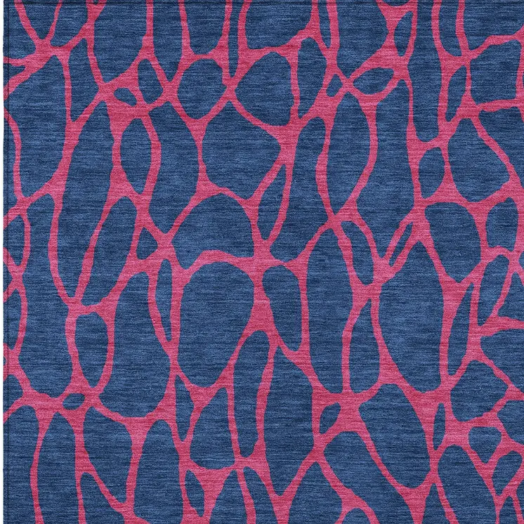 9' X 12' Navy Blue And Dark Pink Geometric Washable Indoor Outdoor Area Rug
