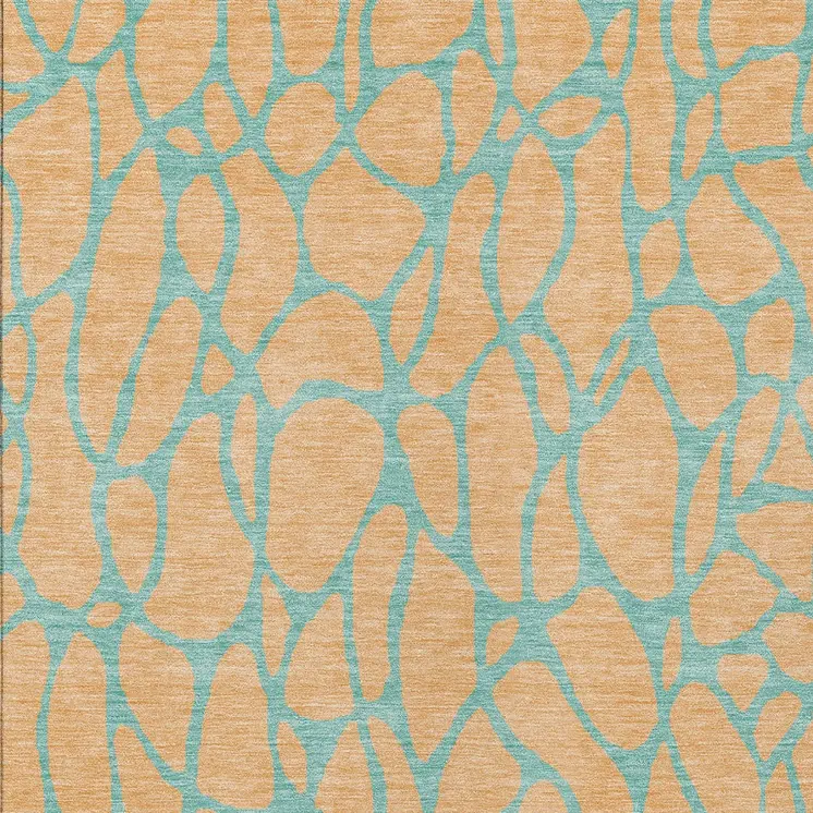 8' X 10' Peach And Mint Green Geometric Washable Indoor Outdoor Area Rug