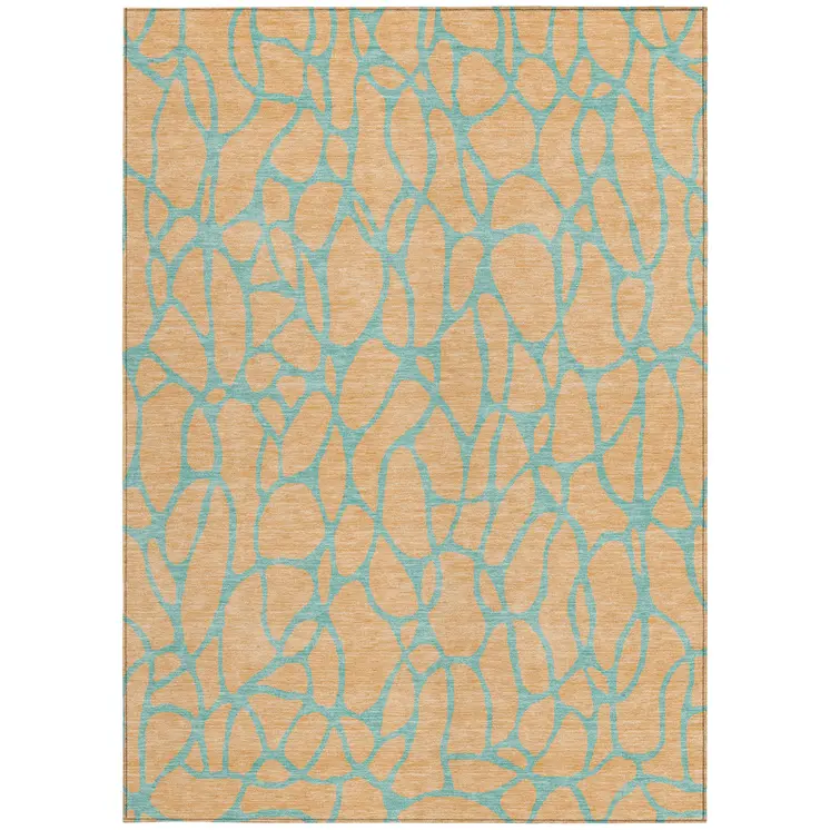 9' X 12' Peach And Mint Green Geometric Washable Indoor Outdoor Area Rug