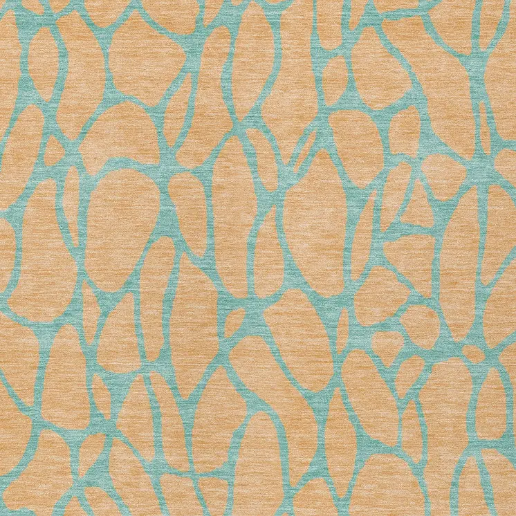 10' X 14' Peach And Mint Green Geometric Washable Indoor Outdoor Area Rug