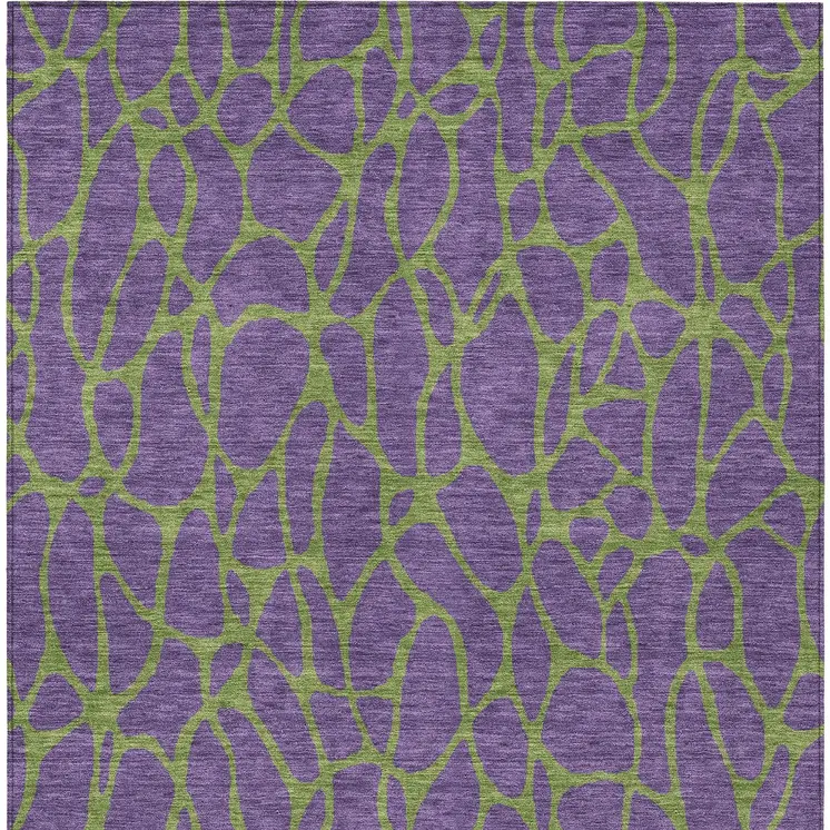 3' X 5' Purple And Green Geometric Washable Indoor Outdoor Area Rug