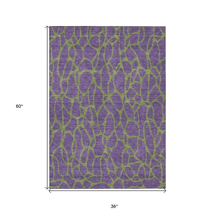 3' X 5' Purple And Green Geometric Washable Indoor Outdoor Area Rug