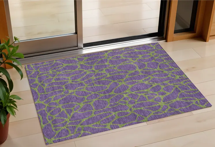 3' X 5' Purple And Green Geometric Washable Indoor Outdoor Area Rug