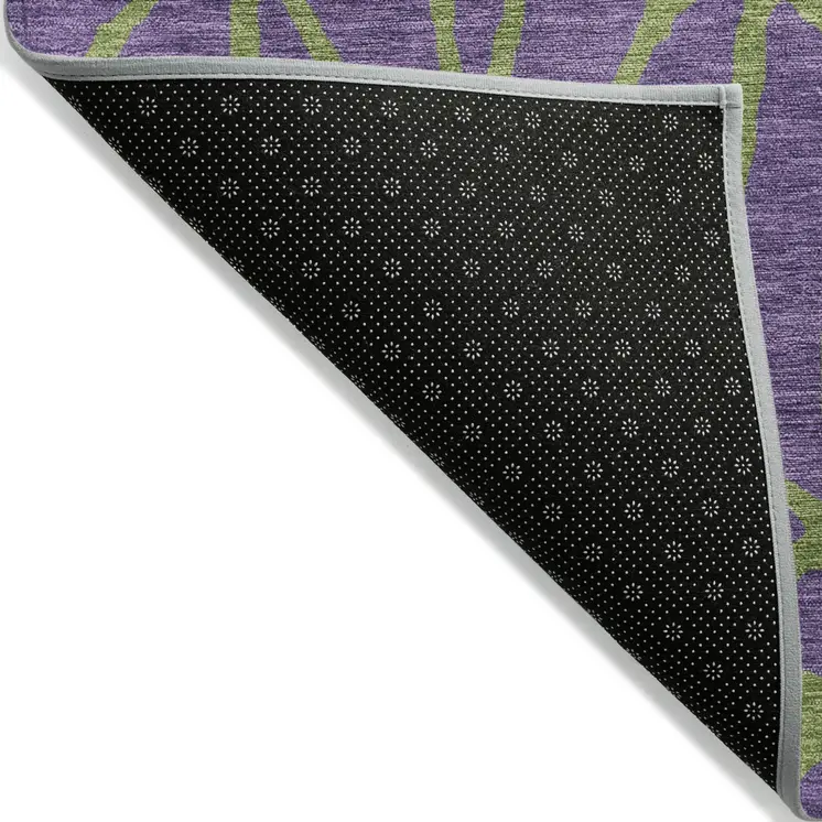 3' X 5' Purple And Green Geometric Washable Indoor Outdoor Area Rug