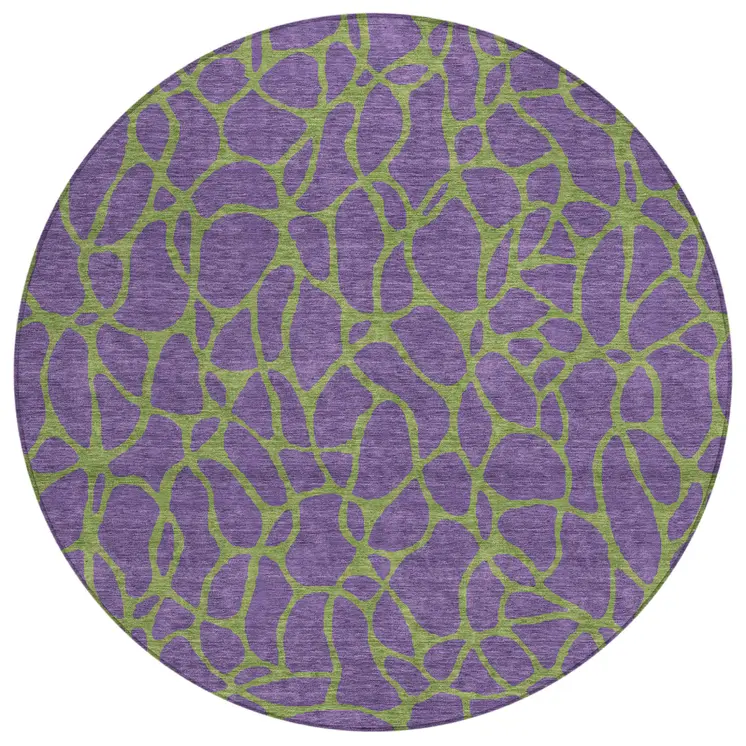 8' Purple And Green Round Geometric Washable Indoor Outdoor Area Rug